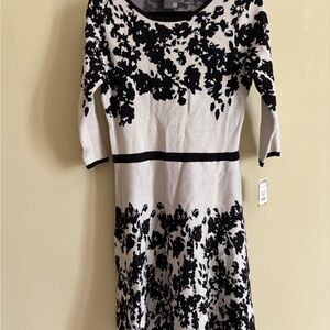 Taylor Black and Cream Long Sleeve Dress